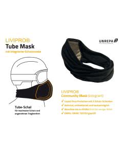 Livipro Tube Mask - Schal mit integriertem Filter waschbar SCHWARZ 